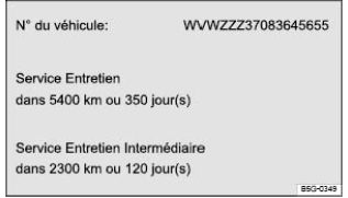 Fig. 19 Écran du système d'infodivertissement : exemple d'affichage d'informations d'entretien (schéma de principe)
