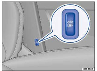 Fig. 31 À côté du siège du conducteur : touche de désactivation de la protection volumétrique et de la protection anti-soulèvement